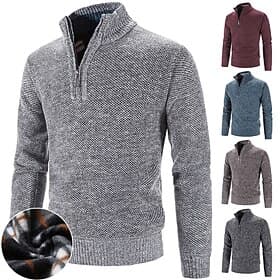 Herren Kleid Pullover Pullover Fleece Pullover Gerippt Stricken Normale Oberteile Gestrickt Einfarbig Stehkragen warm halten Moderne zeitgenössische Arbeit All