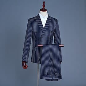 Années 1920 Coupe Ajustée Costume Trois Pièces Revers Cranté Gatsby le Magnifique Gentleman Gangster Rayé Déguisement Homme Noël Carnaval Mascarade Mariage Soi