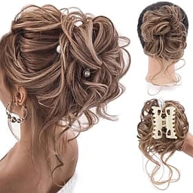 chignon disordinato ricci ondulati scrunchies per capelli sintetici estensione posticci per donne parrucca chignon artiglio in chignon estensioni dei capelli c