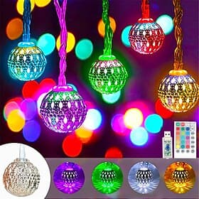 10M Lichterkette Eisen Marokko Ball Lampe Feen Globe Lampe 16 Farbwechsel Umschaltung Fernbedienung Feiertagslichter kreative Party Feiertag Dimmung Timing USB