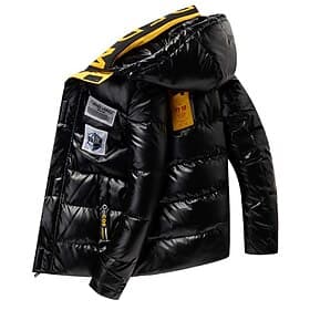 Men's Winter Coat Winter Jacket Puffer Jacket Quilted Jacket Pocket Office  Career Date Casual Daily Warm Outdoor Casual Winter Printed Black Puffer Jacket