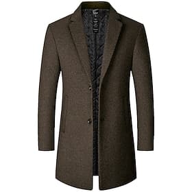 Men's Winter Coat Wool Coat Overcoat Business Vacation Winter Wool Thermal Warm Outdoor Outerwear Clothing Apparel Fashion Warm Ups Solid Colored Pocket Lapel