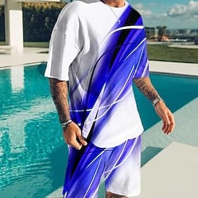 Men's Color Block Graphic Prints 2pcs Tees sets Matching Sets Short Sleeve Short Pants Crew Neck Basic Classic Comfortable Outdoor Street Daily 3D Print Summer
