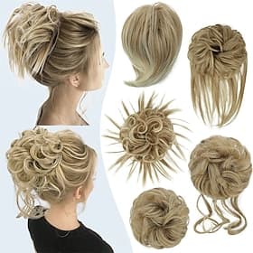5 Pieces Messy Hair Bun Hairpiece Tousled Updo for Women Hair Extension Ponytail Scrunchies with Elastic Rubber Band Long Updo Messy Hairpiece Hair Accessories