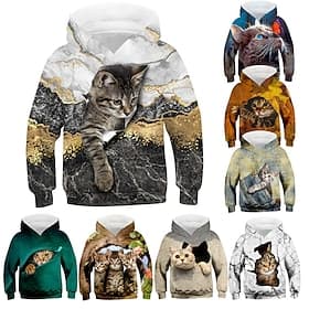 Kinder Mädchen Jungen Kapuzenpullover Pullover Tier Katze Langarm Tasche Kinder Top Lässiger Kapuzenpullover bezaubernd täglich weiß gelb blau Herbst 7–13 Jahr