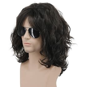 California 70er 80er Rocker Perücke Männer Frauen lange lockige dunkelbraune Halloween-Kostüm-Anime-Perücke