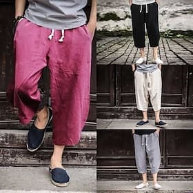 Homme Pantalon capri Shorts en Lin Shorts d'été Cordon de serrage Avec Poches Taille Élastique Uni Confort Doux Longueur mollet Occasionnel Fête Sortir Élégant