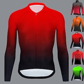 Men's Cycling Jersey Gradient Long Sleeve Bike Jersey Top with 3 Rear Pockets Mountain Bike MTB Road Bike Cycling Quick Dry Reflective Strips Back Pocket Moist