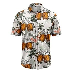 Herren Grafikdrucke Bier Blätter Hemd Sommer Hawaiihemd Alohahemd Kurzarm Tropisch Mode Hawaiianisch Lässig Strand Straße Sommer Frühling Umlegekragen Druck Bu