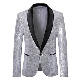 Herren Blazer Cocktailparty Bar Leuchtenden Außenbereich Tasche Pailletten Herbst Winter Einfach Stilvoll Aufwärmen Schalkragen Schwarz Silbern Wein Königliche