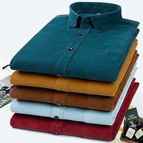 Men's Dress Shirt Button Down Shirt Collared Shirt Corduroy Shirt Plain Party Wedding Wine Black Yellow Brown Long Sleeve Turndown Winter Clothing Apparel Butt