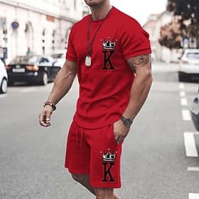 Men's Letter 2pcs Tees sets Matching Sets Short Sleeve Short Pants Crewneck Fashion Streetwear Gymnatics Outdoor Daily Wear Going out Drawstring Elastic Waist