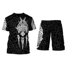 The Wolf'S Claws Mens Graphic Shirt Shorts And Tee Set Outfits Viking Crew Neck Clothing Apparel 3D Print Outdoor Daily Sleeve 2 Piece 2Pcs Tribal Casual Black