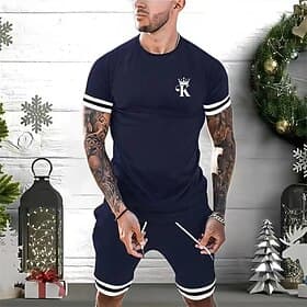 Herren Grafikdrucke 2St T-Shirts-Sets T-Shirt Anzüge Shorts und T-Shirt-Set Kurzarm Rundhalsausschnitt Mode Designer Lässig Straße Täglich Sport Druck Sommer S