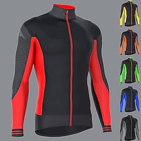 Men's Cycling Jersey Color Block Long Sleeve Bike Jersey Top with 3 Rear Pockets Mountain Bike MTB Road Bike Cycling Quick Dry Reflective Strips Back Pocket Mo