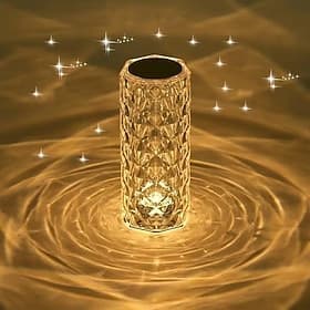 Crystal Table Lamp Rose Light LED Projector 3 Colors Touch Adjustable Romantic Diamond Atmosphere Light USB Touch Night Light For Bar, Bedroom Valentine's Day