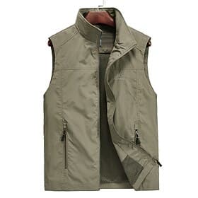 Men's Fishing Vest Sleeveless Vest Outdoor Casual Spring Fall Zipper Pocket Nylon Quick Dry Plain Zipper Army Green khaki Dark Blue Vest