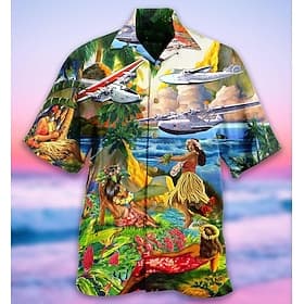 Homme Avion Filles hula Chemise Chemise hawaïenne Chemise Aloha Manche Courte Chemise Col Rabattu Tropical Mode Hawaïen Occasionnel Plage Hawaïen Bleu S M L