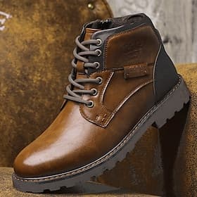 stivaletti da uomo in similpelle marrone – robusti stivali da lavoro con lacci e suola antiscivolo per uso outdoor e casual