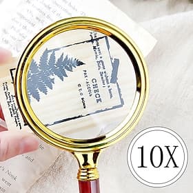 Portable Handheld 10X Magnifier 90mm Handle Retro Magnifier Glass Eye