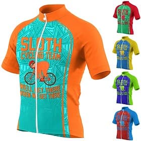 Men's Cycling Jersey Funny Sloth Short Sleeve Bike Jersey Top with 3 Rear Pockets Mountain Bike MTB Road Bike Cycling Quick Dry Reflective Strips Back Pocket M