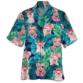 Homme Floral Tropical Cochon Chemise Chemise hawaïenne Chemise Aloha Manche Courte Chemise Col rabattu Tropique Mode Hawaïen Casual Hawaïen Vacances Bleu S M L
