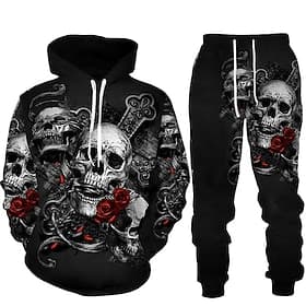 Men's Graphic Skull 2pcs 3D Sweatshirt Sets Tracksuit Hoodies Long Sleeve Long pants Hooded Streetwear Designer Basic Sports  Outdoor Casual Sports Print Sprin