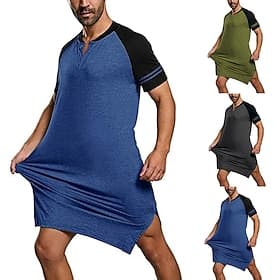 Homme Pyjamas Vêtements d'intérieur robe Chemise de nuit Plein mode Casual Confort Intérieur du quotidien Polyester Confort Taille elastique Eté Bleu Gris