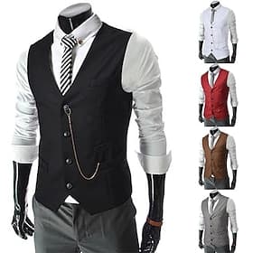 Homme Gilet Gilet de costume Mariage Entreprise Casual Fête de Mariage 1920s Casual Chic Polyester Couleur Pleine Boutonnage Simple Col de Chemise Mince Noir R