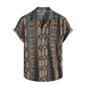 Homme Tribal Vintage Ethnique Chemise Chemise Boutonnée Manche Courte Tropical Mode Hawaïen Occasionnel Plage Fête Été Printemps Col Rabattu Imprimé Boutonné b