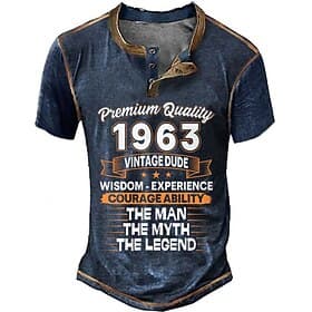 Men's Graphic T-Shirt 1963 The Man The Myth The Legend Vintage Dude Birthday Short Sleeve Premium Quality