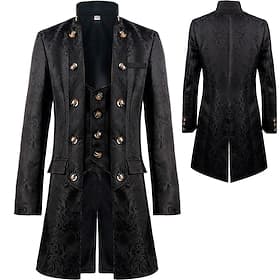 Rétro Vintage Punk Gothique Médiéval Manteau Bal Masqué Queue-de-pie Prince Noble Déguisement Homme Royal Steampunk Carnaval Mascarade Fête / Soirée Adulte Ma