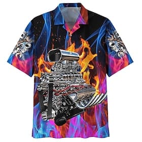 Homme Flamme Machine Chemise Chemise hawaïenne Chemise Aloha Manche Courte Chemise Col rabattu Tropique Mode Hawaïen Casual Hawaïen Vacances Noir Jaune Bleu S