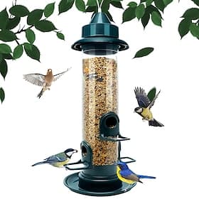 Bird Feeders for Outdoors Hanging  Squirrel Proof Bird Feeders for Outdoors Large Tube Bird Feeder with 4 Feeding Ports Bird Seed Feeder with Hook and Food Tra