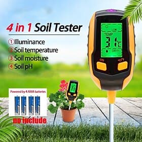 4-in-1 Soil Moisture Meter Inspection Plant Temperature/Soil Moisture/Soil PH Meter/Sunlight Intensity Test Meter for Gardening Farming Indoor and Outdoor Plan