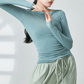 Activewear Top Ruching Pure Color Women's Performance Training Long Sleeve Polyester