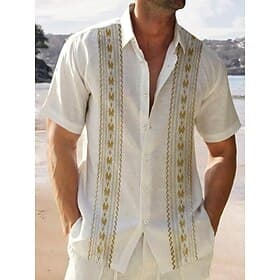Men's Geometry Shirt Button Up Shirt Short Sleeve Sports Fashion Streetwear Vacation Casual Daily Summer Spring Turndown Print Button-Down White Pink White / C