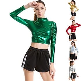 Metallic 1980s Shiny Latex Patent Crop Top PU Leather Fancy Dress Women's Carnival Costume Masquerade Party Bachelorette Party Pride Parade Adults' Top