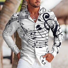Men's Boardmasters Notes Shirt Button Up Shirt Long Sleeve Tropical Fashion Designer Outdoor Casual Daily Fall  Winter Turndown Print Button-Down White Pink Bl