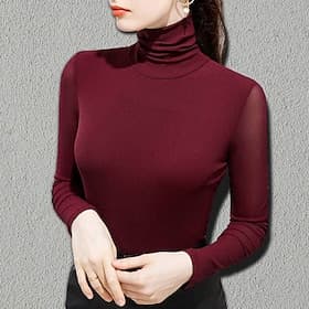 Latin Dance Ballroom Dance Top Ruching High Neck Pure Color Splicing Women's Performance Training Long Sleeve Polyester