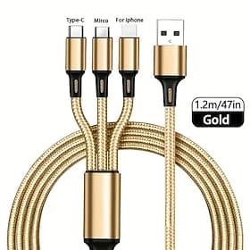 3 In 1 Cables ,Phone Charger Cord A/C To Phone Type CMicro Nylon Braided Sync Adapter For Android/Phone/Tablets , 3D Alloy TPE Connector, Bold Copper Core 47.2