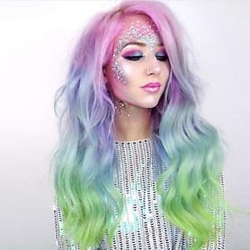 Rainbow Synthetic Wigs Colorful Natural Wave Synthetic Wig for Drag Queen Mermaid Cosplay Party 26 inches Halloween Wigs
