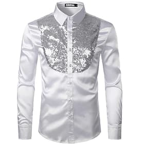 Homme Chemise de Bal Chemise Disco Chemise Satiné Chemises de Smoking Couleur Unie Extérieur Club Bleu Noir Blanche Rouge manche longue Col Rabattu Été Printem