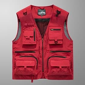 Homme Gilet extérieur Gilet de Randonnée Gilet sans manches Zippé Poche Basique Extérieur Pêche Normal Multi-poche Confortable Eté Printemps Couleur unie Noir