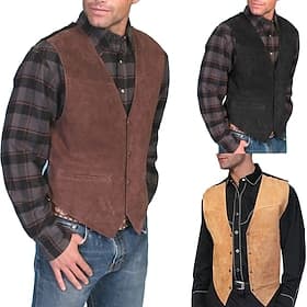 Retro Antiguo siglo 18 Siglo 19 Chaleco Chaleco de ante Vaquero del oeste Disfraz Hombre Casual Diario Despedida de Soltera Adulto Chalecos