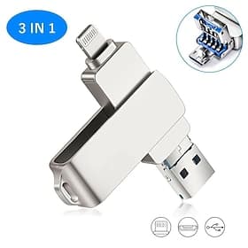 Clés USB 3 en 1, 32 Go 64 Go 128 Go iPhone iPad USB Flash 3.0 clé USB pour iPhone iPad Android PC