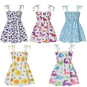 Kids Girls' Dress Solid Color Sleeveless School Adorable Daily Cotton Knee-length Summer Dress Summer Spring 3-7 Years White Yellow Blue