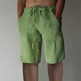 Hombre Pantalón corto Pantalones cortos de lino Pantalones cortos de verano Pantalones cortos holgados Correa Cintura elástica Pierna recta Plano Comodidad Tra
