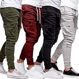 Men's Cargo Pants Cargo Trousers Joggers Trousers Elastic Waist Flap Pocket Solid Color Going out Weekend Streetwear Stylish Black khaki