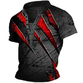 Herren Henley Hemd T-Shirt Grafik Kratzspuren Henley Bekleidung 3D-Druck Outdoor Täglich Ausgehen Kurzarm Druck Button-Down Polyester Mode Lässig Bequem